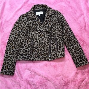 Cupcakes and Cashmere Gray, Black, and Brown Leopard Print Wool Blend Jacket